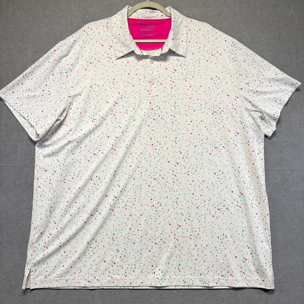 Birdie Bound Mens 3XL Golf Polo White Paint Splatter Performance Stretch Shirt